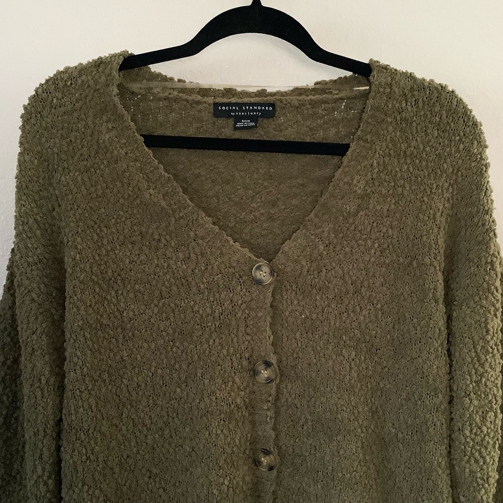 Mossy Green Textured Forest Fairy Cottagecore Goblincore Button Knit Cardigan S - Picture 2 of 6